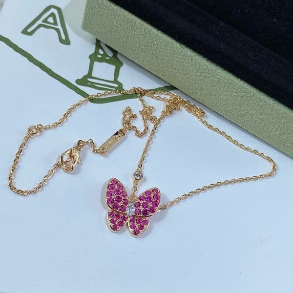 necklace designer clover vanly cleefnecklace 925 sterling silver pink diamond butterfly necklace plated 18K real gold pink diamond butterfly pendant collarbone c
