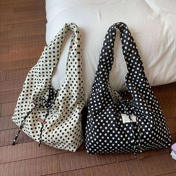 Casual Simple Polka Dots Handbag, Korean Double-Sided Shoulder Bag, Fashionable Large Capacity Commuting Tote Bag H260309