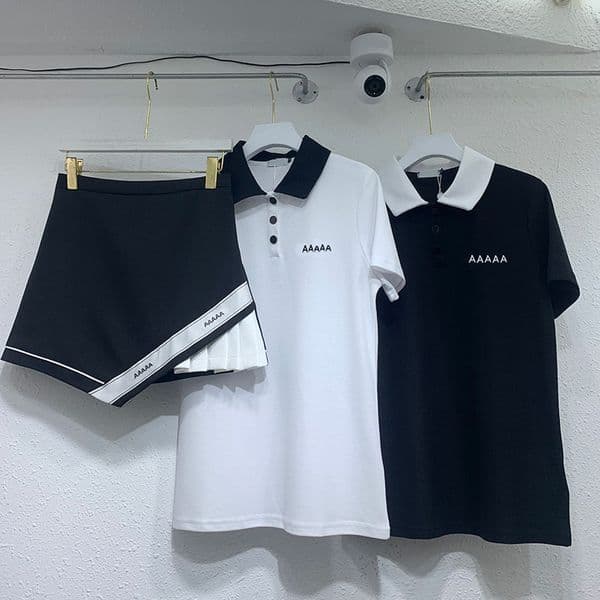 Sexy Mini Skirt Embroidered Polo Shirt Set Women Pullover Shirts High Waist Skirts Outfit Summer Vacation Trend Tops Skirt 2 Piece Sets