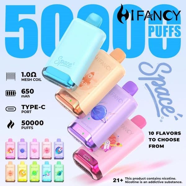 Top Rated Hifancy Space 50K 50000 Puffs Disposable Pen 650mAh rechargeable E-Cig 10 flavors 42ML EU Warehouse Fast Shipping 3-6 Days Delivery Puff