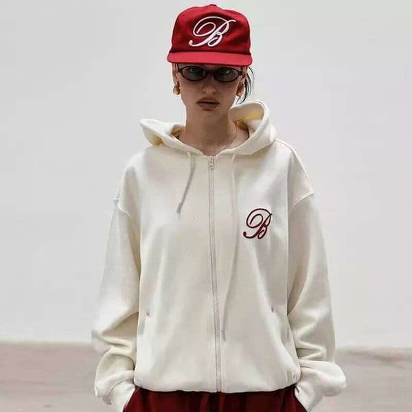 Badblood Top Quality 1:1 Sweatshirt Women Embroidered Lazy Style Hoodie Red Loose Casual Sports Cardigan Gym Clothing Sweatshirt
