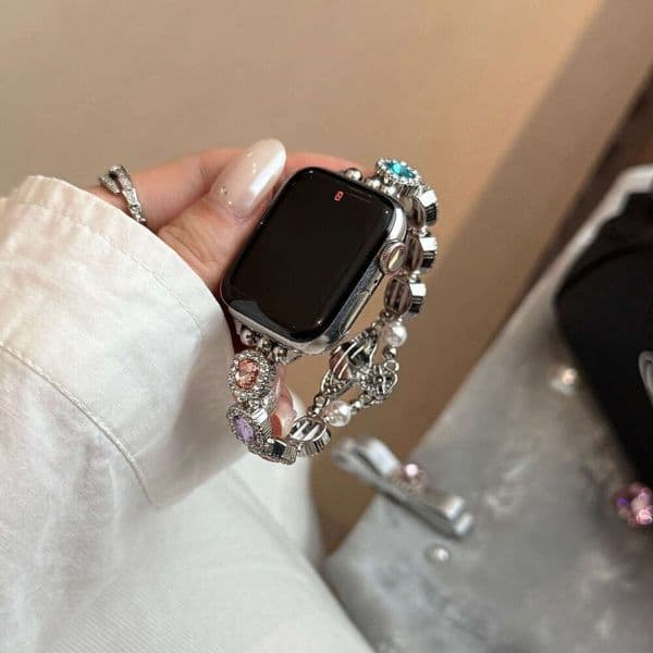 Watch Band Saturn Design Elastic Metal For Apple Watch Sparkly Round Diamond Stretch Replacement Strap