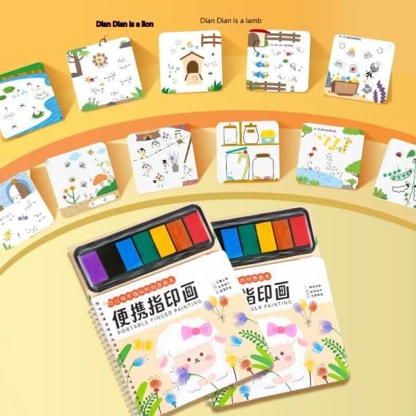 Kids Washable Finger Paint Set with Creative Drawing Book, Portable Fingerprint Art Kit for Toddlers, Safe Art Supplies for Preschool Learning Activities Ages 3+