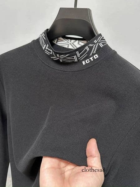 High end boutique round neck embroidered long sleeve T-shirt men's autumn and winter new trend brand Korean casual warm sweater