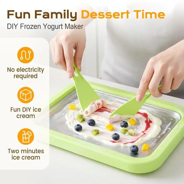 Household Ice Cream Maker Pan with 1 Scraper Instant Rolled Ice Cream Maker DIY Sorbet Frozen Yogurt Maker Ice Stir Fry Machine 260306