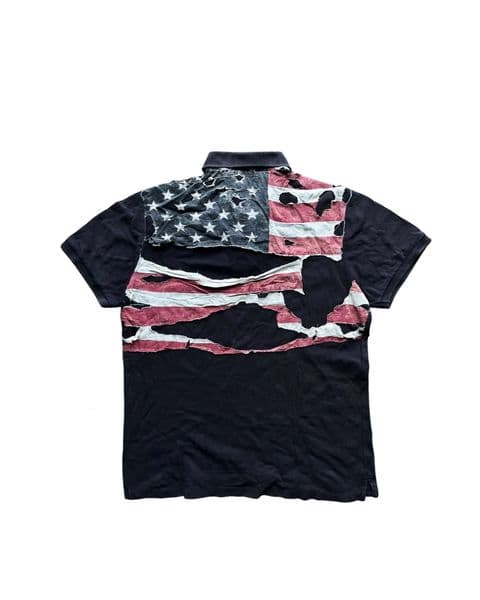 America Retro Flag Polo Shirt Streetwear Men Women Hip Hop Tear Patchwork Short Sleeve Shirt Y2k Cotton Top Baseball Clothing 260306