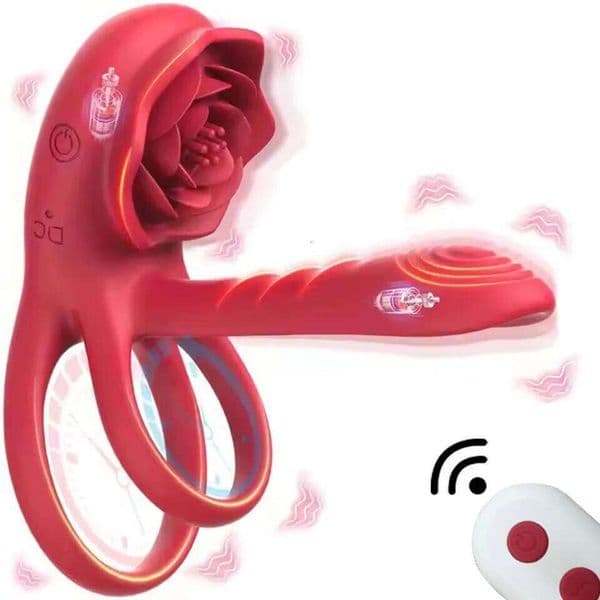 Remote Control Vibrating Cock Sleeve with Rose Clitoral Stimulator Penis Ring Vibrator Adult Sex Toys for Men Women 26H0309