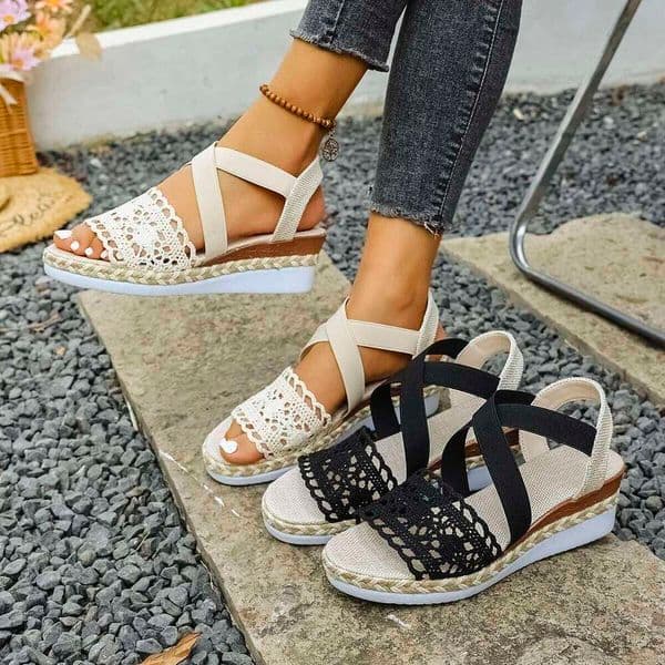 *Fashionable Hot Selling Elegant Sexy Wedge Heel Beach Sandals Summer New Round Toe Comfortable Non Slip Casual Women's Shoes