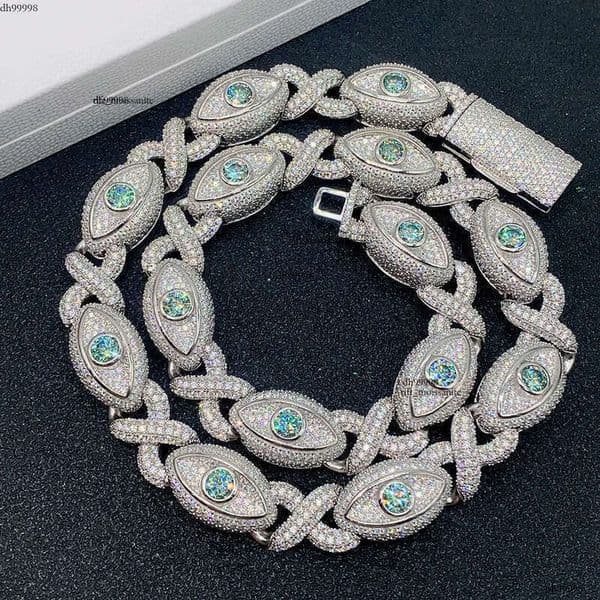 INS hot selling 15mm wide S sier inlaid moissanite eyes 8-shaped Cuban chain Hip Hop necklace bracelet