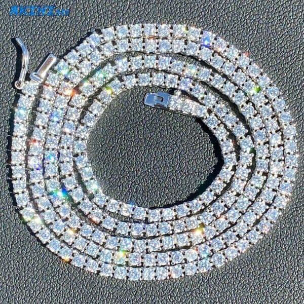 MaiYi Custom 2mm VVS Moissanite Tennis Necklace Passes Diamond Tester Solid 925 Sterling Tennis Chain Moissanite for Women Men