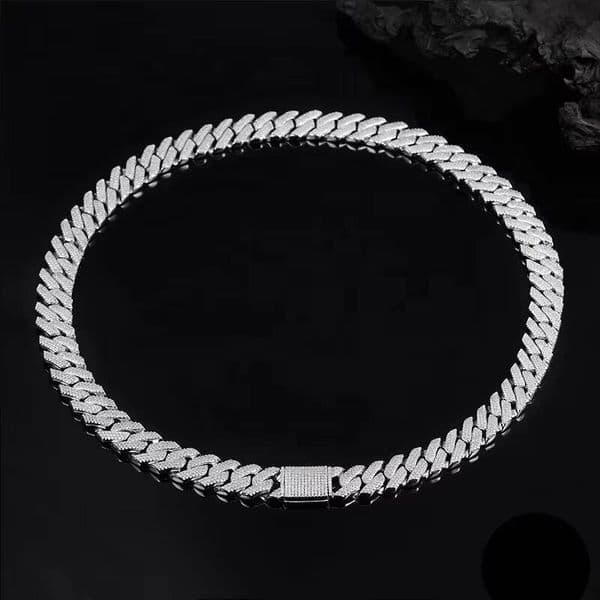 925 Sterling Silver Cuban Link 14mm Moissanite Diamond Necklace Stylish Jewelry for Men