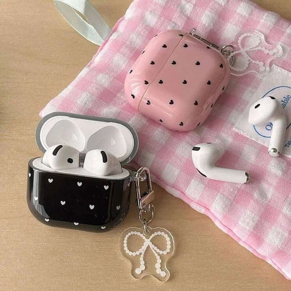 Cute Pink Black Love Heart Case For 4 1 3 Earphone Cases for AirPods Pro 2 Pro3 2025 Cover With Bow Pendant Keychain 26Y0309