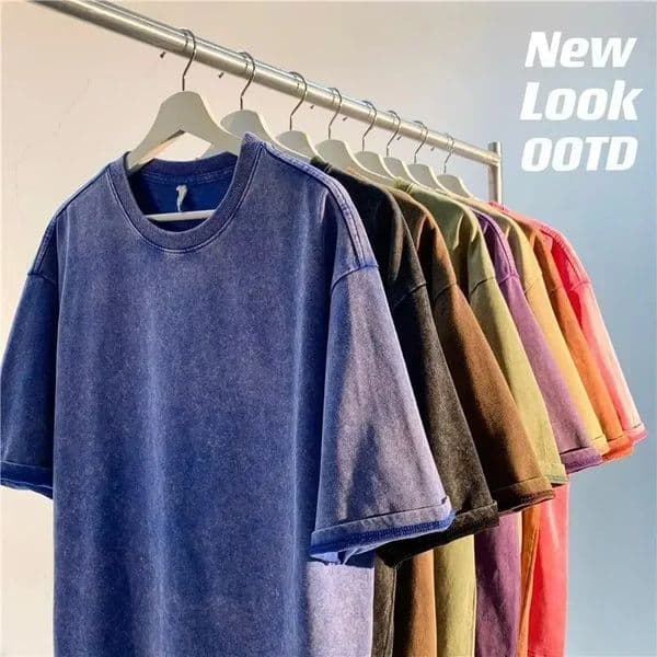 American Style Retro Heavyweight Solid Color Short Sleeved T-shirt Men Women Summer Street Trendy Washed Old Oversized Clothes 260305