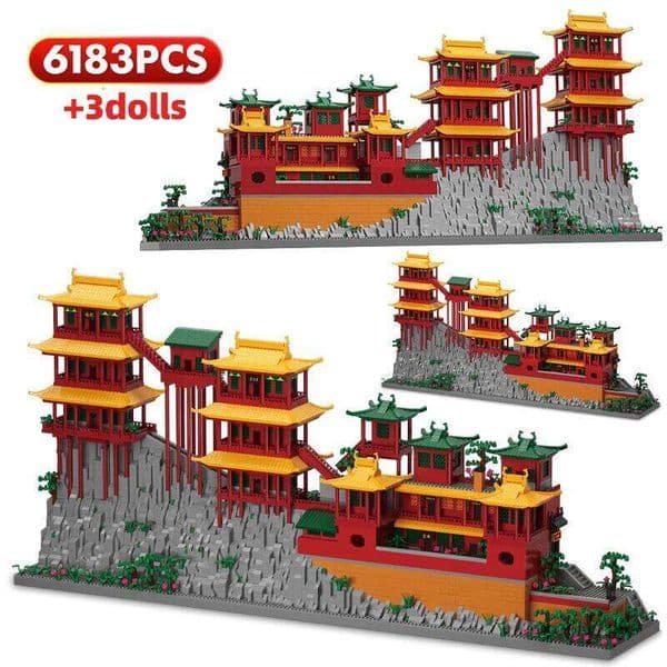 6183PCS City Mini Ancient Hanging Temple Architecture Building Blocks Traditional House Figures Bricks Toy For Kids Gifts C260306