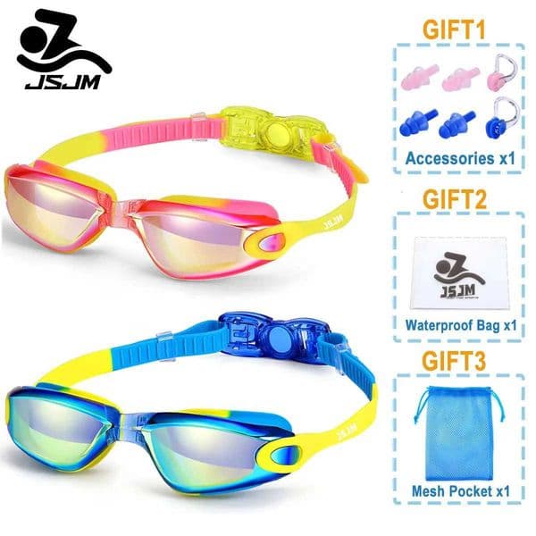 JSJM Professional Colorful Children Silicone Swimming Goggles Anti Fog UV Swimming Glasses Waterproof Silicone Swim Eyewear Kids H260309
