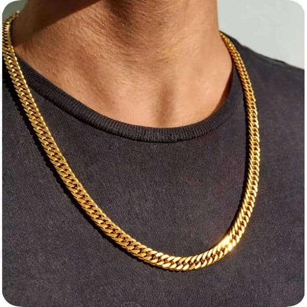 Chunky Cuban Necklaces for Men Women,Stainless Steel Silver Gold Black Color Miami Chain Collar,Basic Classic Jewelry Gift
