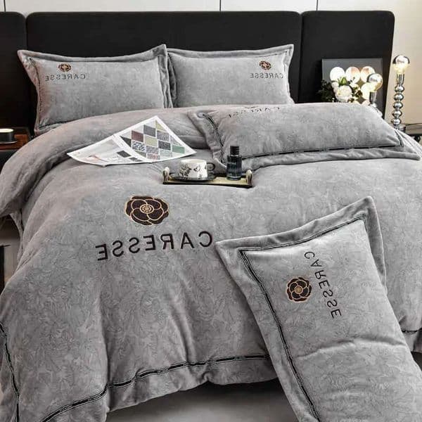 Velvet Kg Thickened Warm Fleece Quilt Cover Set Solid Color Embroidered Piece Bedding For Autumn Winter Babypets