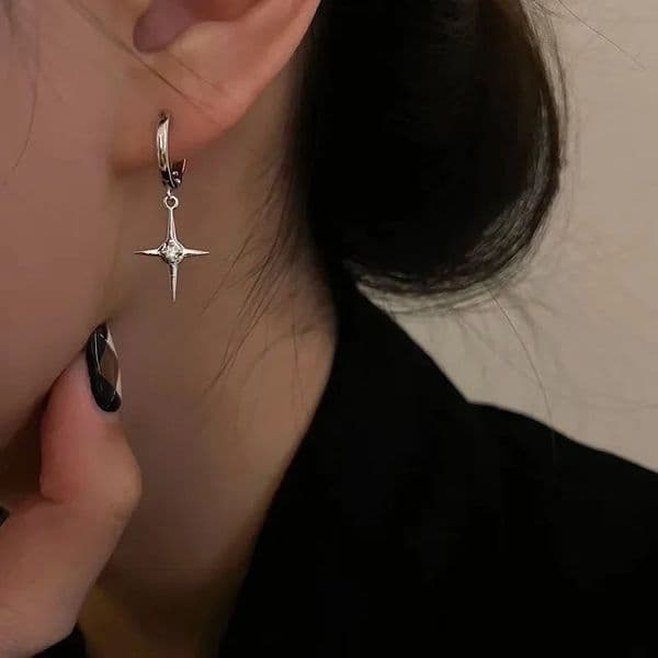 Retro Personality Zircon Cross Drop Dangle Earrings for Women Charm Four-pointed Star Hip Hop Rock Hoop Earrings Punk Jewelry 260302