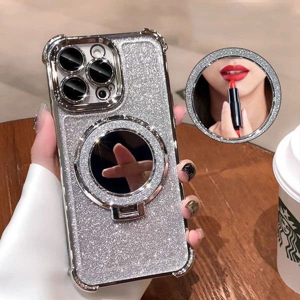 Bracket Makeup Mirror Phone Case For Iphone 16 15 14 13 Pro 12 11 Max Plus 16Pro Magnetic 16Promax Phone Case Glitter 15Pro 15Promax Cover 14Promax 12Pro 13Pro Shell