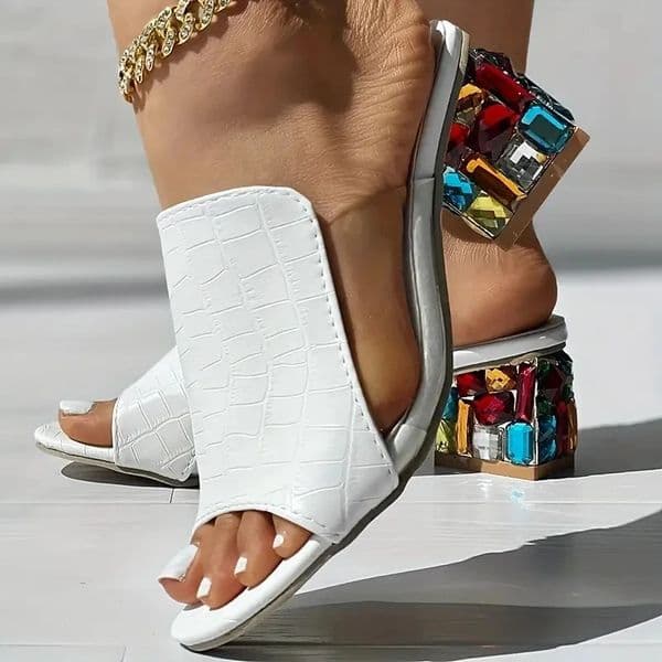 Women Crystal Sandals Spring Summer Open Toe Sandals Square Heels Beach Fashion Sandals Women Sandalias De Mujer 260306
