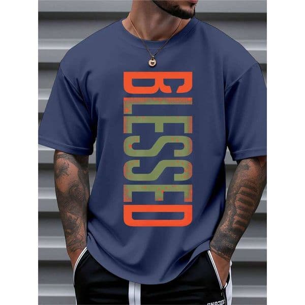 T Shirt For Man 100% Cotton Summer BLESSED Print Casual Slim Fit Round Neck Short Sleeved T-shirt Top 26M0309
