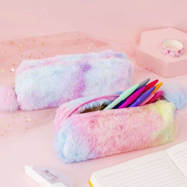 1Pc Gradient Color Pencil Bags Cute Plush Pen Case Stationery Student Storage Bag School Supplies 26Y0310