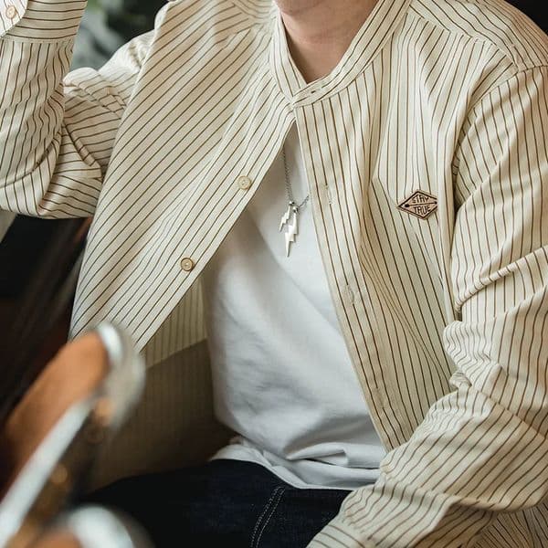 Maden Vintage Striped Long Sleeve Shirts Korea Styel Mens Loose Cotton Baseball Shirt Uncle Fu Male Clothes Plus Size Blouses 260310