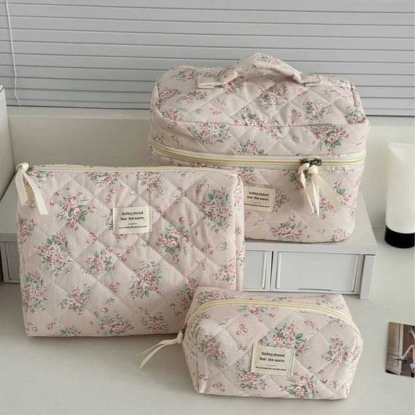 Vintage Rose Women Cosmetic Bag Fashion Travel Organizer Makeup Quilted Bag Pouch Ladies Make Up Storage Handbag Zipper Bag H260310