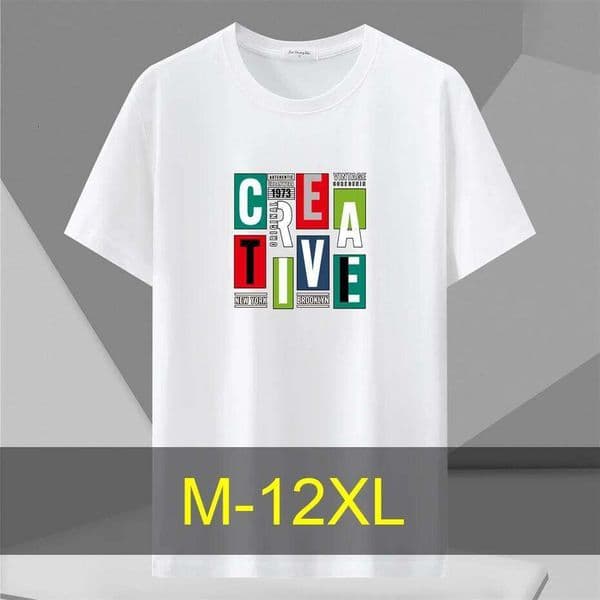 10XL 12XL Plus Size T-shirt Men Summer Cotton T Print Short Sleeve Tshirt Fashion Casual Tops Tees Male Shirt Crewneck Z260310