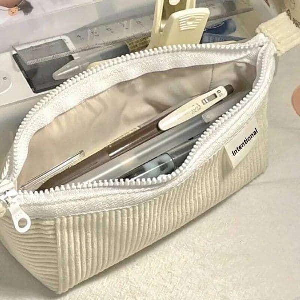 Solid Storage Bag Dreamship Series Corduroy for Junior High School Students Stationery Pencil Cases 26Y0310
