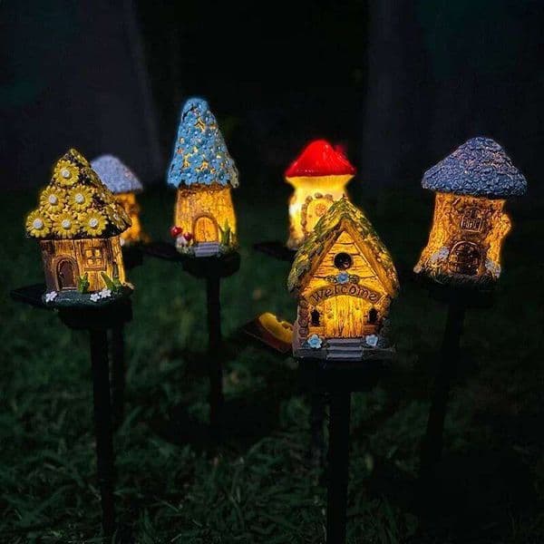 2025 New Cartoon Anime Resin Creative Mushroom House Outdoor Waterproof Ground Solar Garden Landscape Light 26Y0310