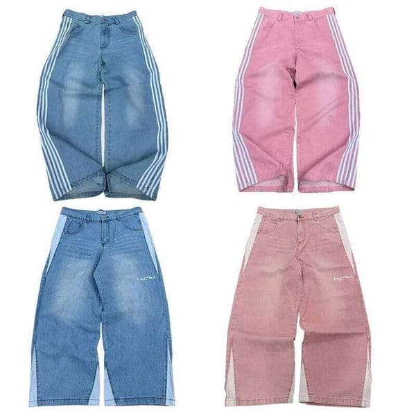 Y2K baggy Splicing embroidery high quality Jeans Fashion men women Sweatpants Casual streetwear Hip Hop wide leg trousers C260310