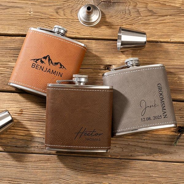 Personalized Leather Hip Flask Birthday Fathers Day Gift Custom 6oz Flask Wedding Favors for Groomsman Man Gift 260302