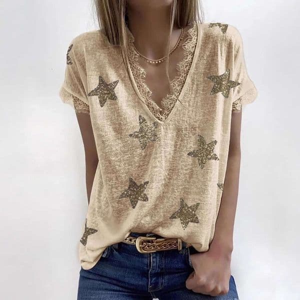 Fashion Bestseller Dopamine-Slimming Print Short Sleeve Loose Ice Silk V-Neck Women's T-Shirt