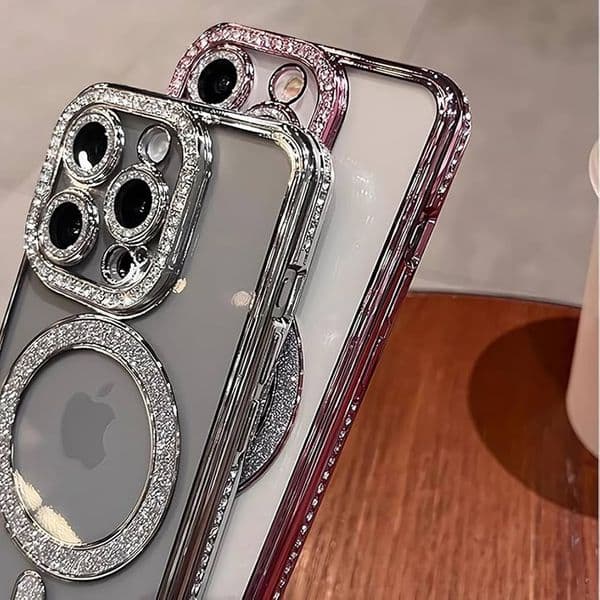 Glitter Magnetic Phone Case For Iphone 16 15 14 13 Pro 12 11 Max Plus 16Promax Rhinestone Lens Ring 15Promax Phone Case 15Pro Lens Film 14Promax Cover 13Pro 12Pro Shell