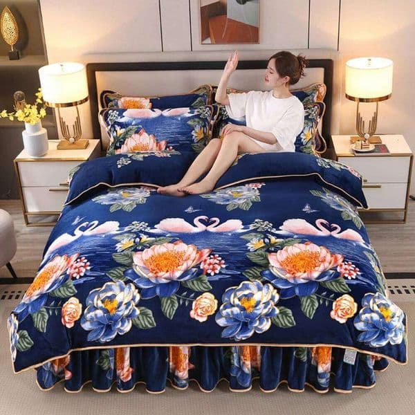 Class A Light Luxury Milk Bedding Sets Double-Sided Thicken Four-Piece Set Winter Warm Coral Velvet Quilt Cover Bed Skirt S26