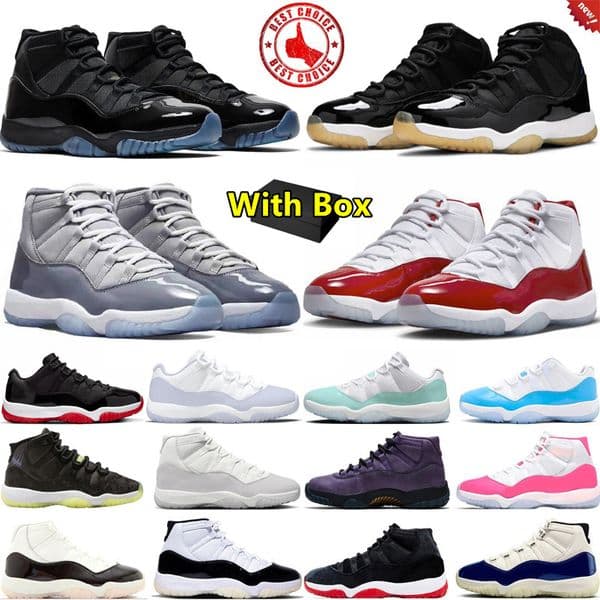 2026 with box 11 11s mens basketball shoes Space Jam Purple Rain Bred Velvet Neapolitan Cherry Cool Grey University Blue men women trainers sports sneakers