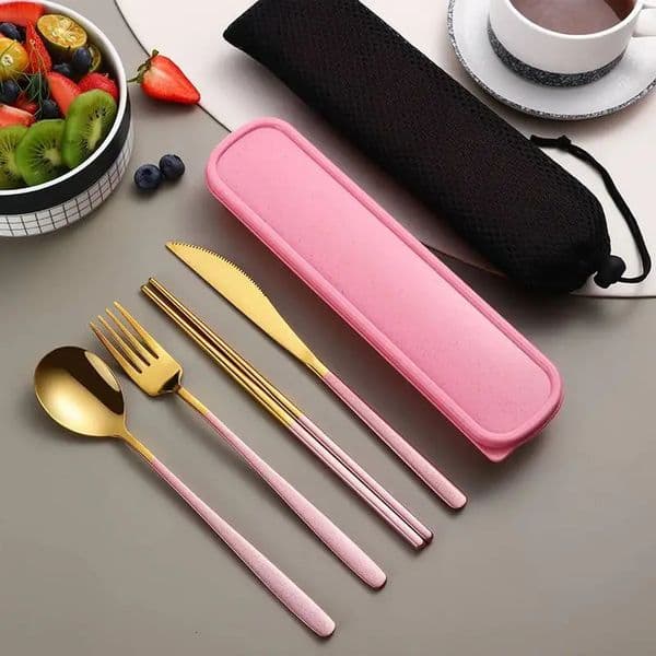 Stainless Steel Cutlery Set With Storage Box 4 Counts Portable Tableware Set For Home Kitchen Dining Room Household Tableware 260306