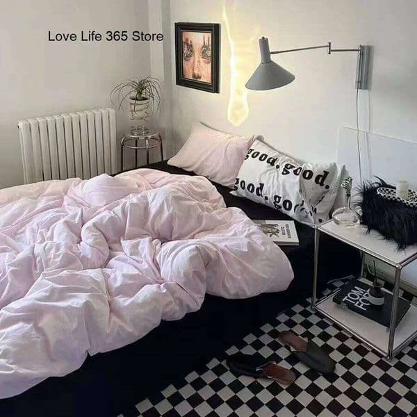 INS Pink Solid Color Bedding Set Girls Boys Single Double Size Flat Sheet Duvet Cover Pillowcase Bed Linens Home Textile L260601