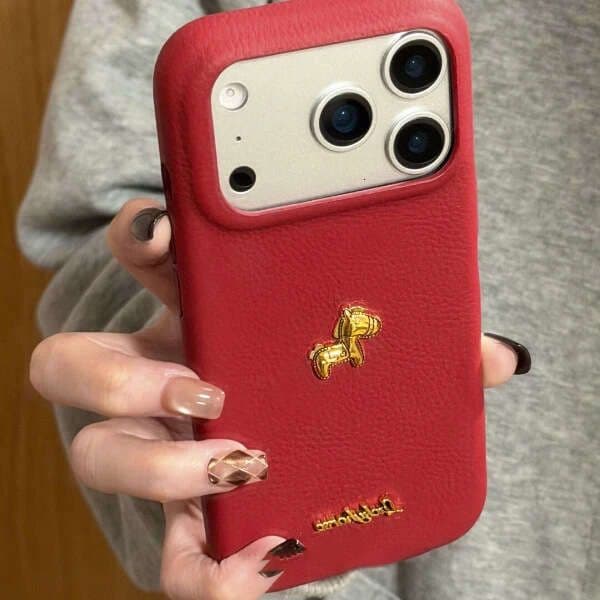 Phone case for iPhone New Year 3D gold Pony Compatible with Apple 16/17 Pro iPhone case IP15 Leather Texture 14 Festive 13 Unisex 12