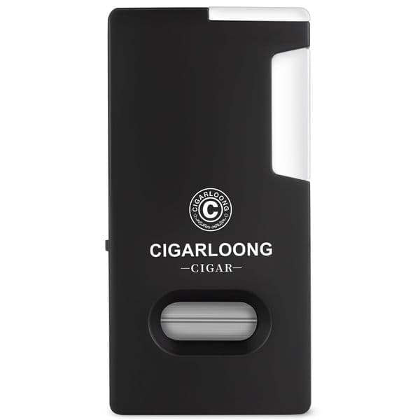 CIGARLOONG 2-In-1 Windproof Refillable Butane Metal Torch Lighter With Single Jet Flame Built-In Cigar Cutter Comes In Gift Box