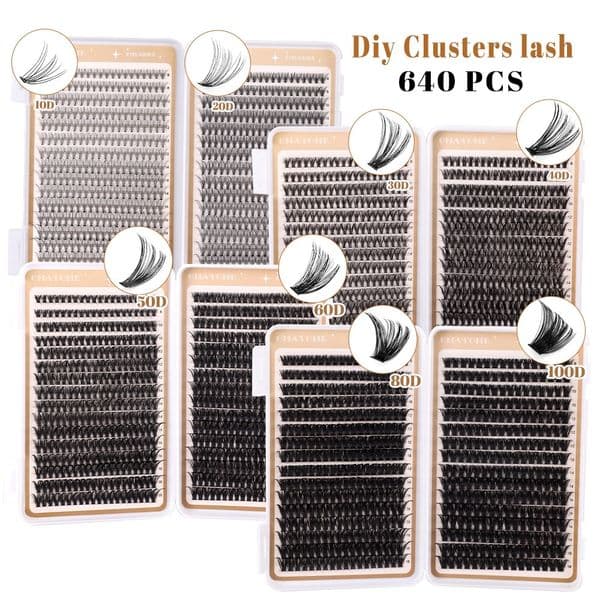 Natural Thick DIY Cluster Lashes Kit with Lash Adhesive Tweezer Handmade Reusable D Curled DIY Individual Eyelashes Soft Lightweight Grafted Lashes