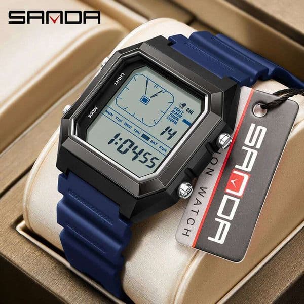 SANDA 6307 New Men's LED Waterproof Sports Alarm Clock Multi functional Student Fashion Electronic Watch Gift