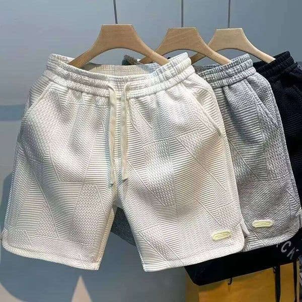 Wave pattern jacquard men's plus size casual five point beach pants summer fat trendy brand loose sports shorts S26
