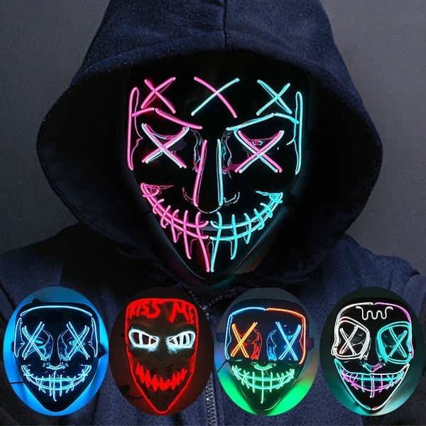 Wireless Neon LED Purge Mask Glow in The Dark Cosplay Horror Mask Halloween Masquerade Party Masks Glowing Funny Dress Up 260228