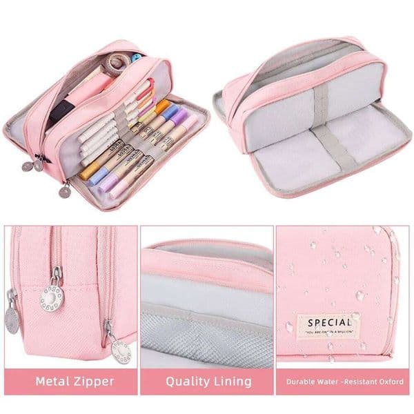 Pen Bag for Girls Boy School Student Office Stationery Organizer Large Capacity Pencil Case 3 Compartment Multifunctional 26Y0310