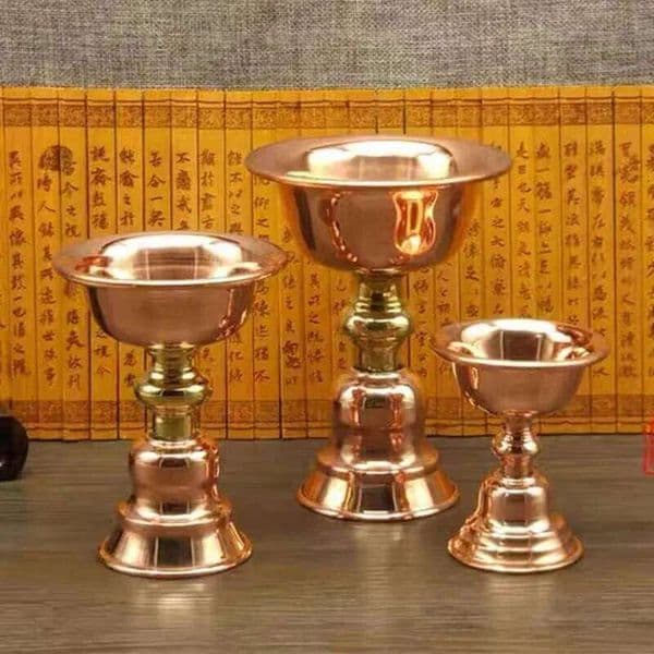 Red Brass Tibetan Candlestick Religion Handcrafted Polishing Altars Candle Floating Light Lamp Buddhist Tribute Table Decoration S26