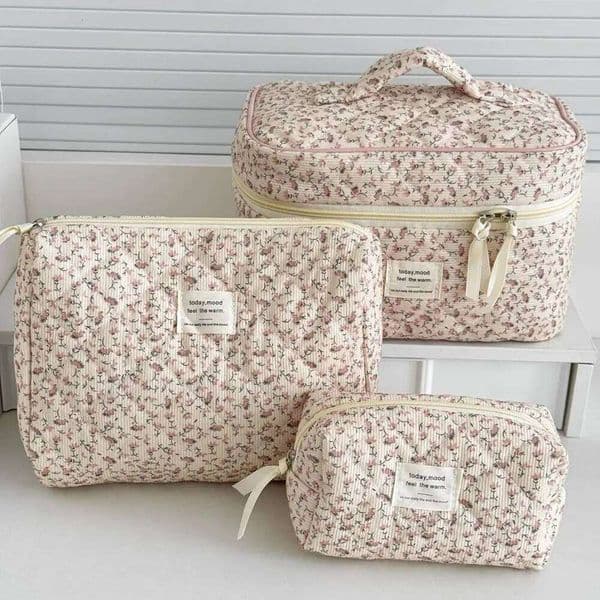 Cosmetic Organizer Corduroy Pink Floral Sweet Makeup Pouch Ins Style Skincare Clutch Toiletry Bag Washbag XJ260310