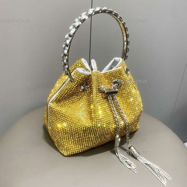 Designer bag Women's 2026 New Rhinestone Bucket Round Handle Handbag Single Shoulder Crossbody Chain Small Inlaid Diamond Bag