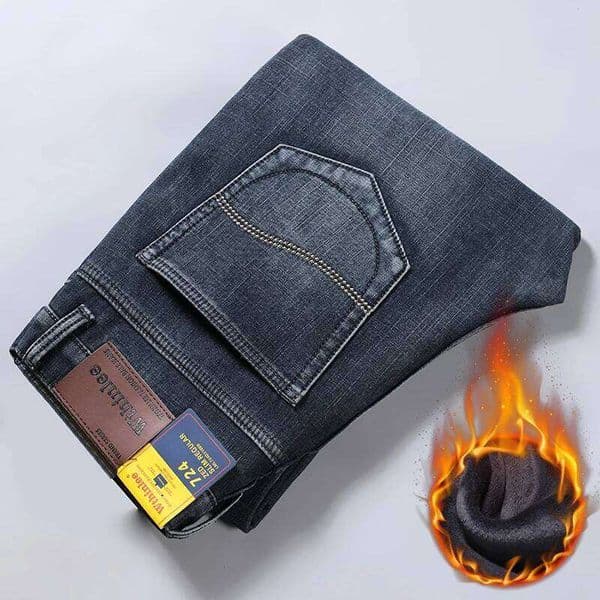 2025 Men's Winter Jeans Straight Fit Fleece-lined Warm Denim Pants Male Classic Blue Business Stretch Thick Cowboy Trousers C260310